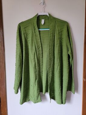 Jones New York Olive Green Open-Front Textured Cardigan